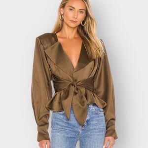 LPA Olive Green Faustina Satin Wrap Jacket (Sz S)